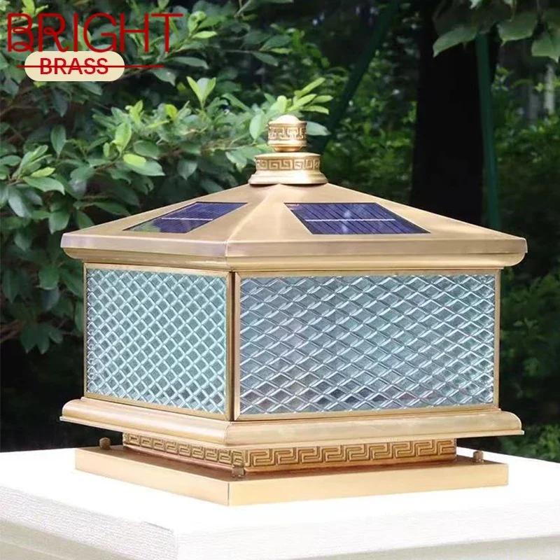 BRIGHT야외 태양광 포스트 램프, 빈티지 창작 중국 황동 기둥 조명, 가정용 빌라 안뜰용 LED 방수 IP65